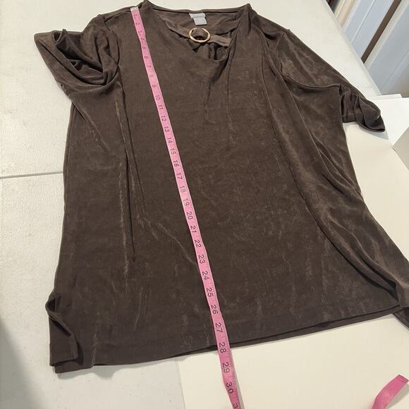 Chicos Travelers Womens Gold Ring Tunic Top Size 4 US 20/22 Brown Slinky Stretch - Picture 9 of 10